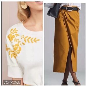 Anthropologie Spice Mustard Wrap-Front Midi Skirt